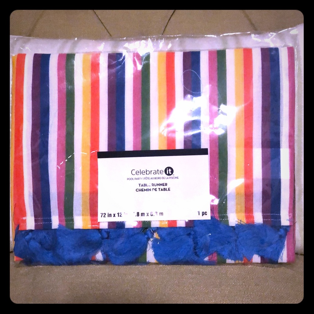 Colorful Striped Table Runner with tassel accents